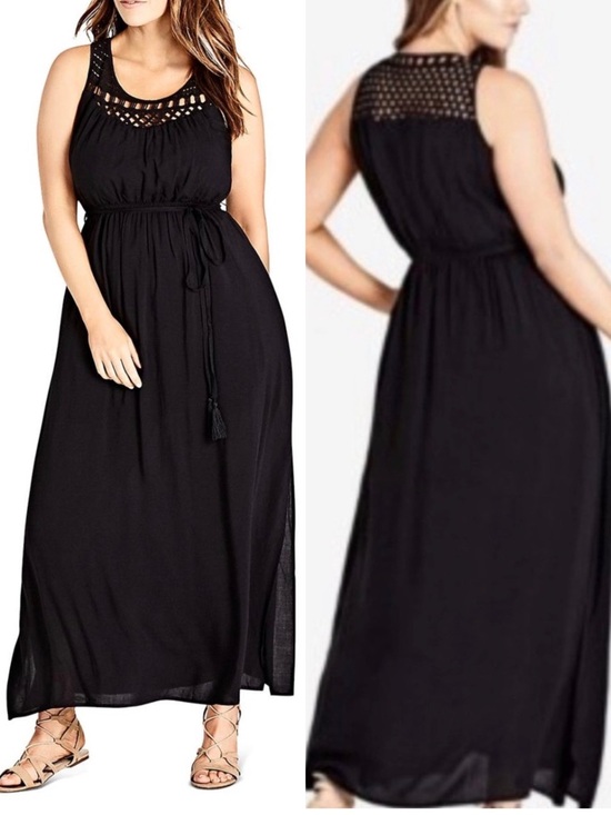 City Chic Dresses & Skirts - NWT City Chic Maxi Crochet Detail Black Tie Waist Dress Boho Style Bohemian